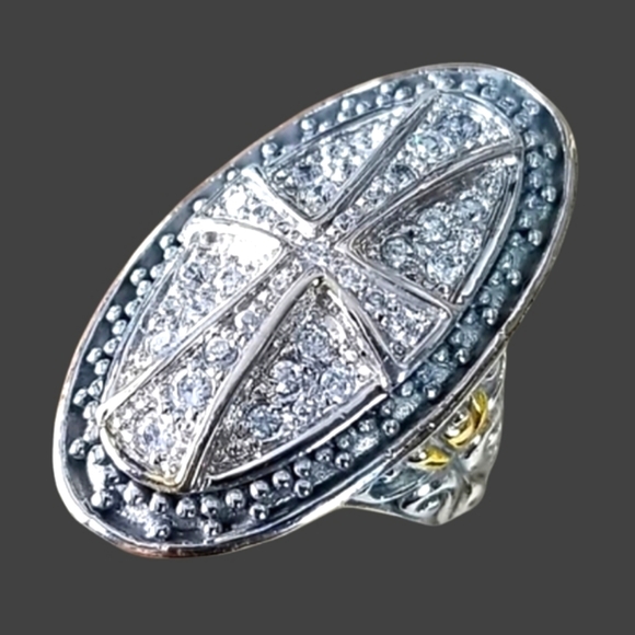 Jewelry - NWT Sterling Silver 925 14k Gold Filled Cubic Zirconia Cross Ring SZ 7.5